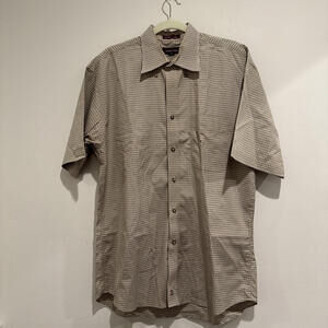 Nordstrom Vintage Mens Size Large Tan Button Shirt 100% Cotton Wrinkle Free